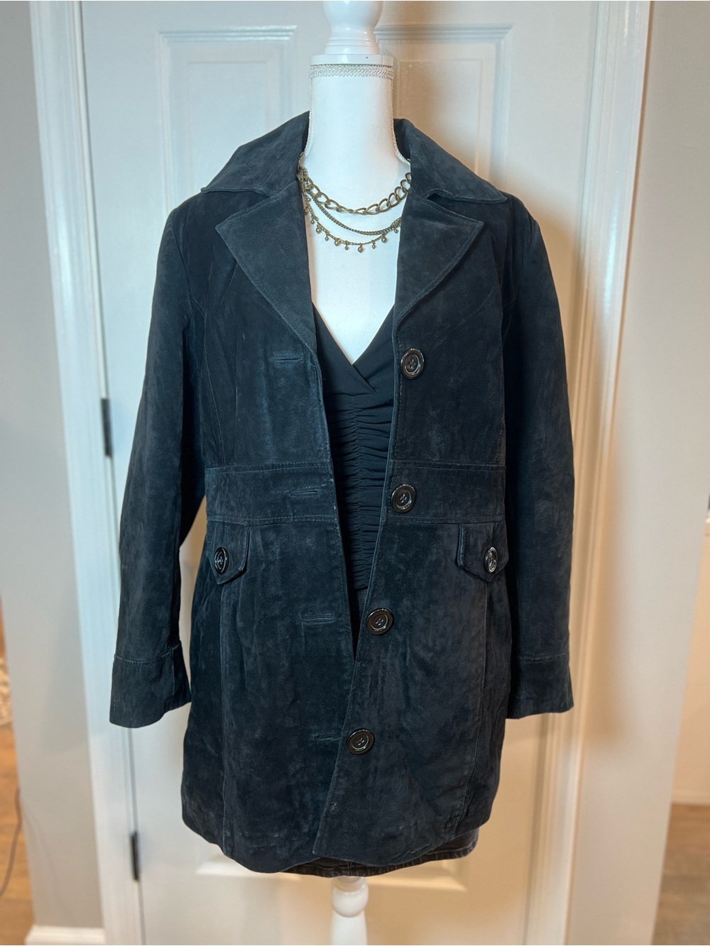 90s/Y2K Vintage 100% Leather Black Suede Moto Classic Minimalist Long Insulated